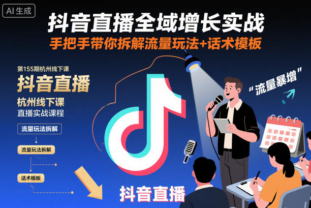 抖音直播全域增长实战第155期杭州线下课，手把手带你拆解流量玩法+话术模板-数智网创