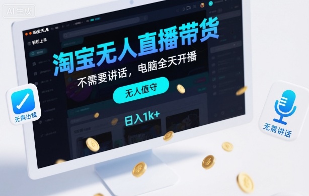 淘宝无人直播带货，不需要出镜，不需要讲话，电脑全天开播，轻松上手，日入1k+【揭秘】-数智网创
