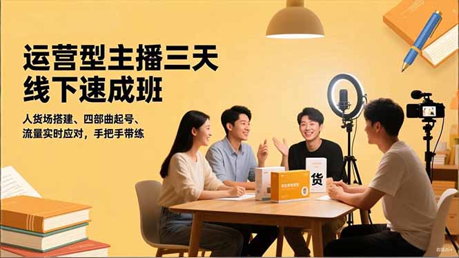 运营型主播三天线下班,人货场搭建,四部曲起号,流量实时应对,手把手带练-数智网创