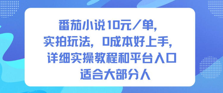 番茄小说10米每单，实拍玩法，0成本好上手，详细实操教程和平台入口适合大部分人-数智网创