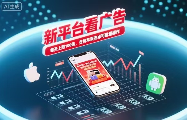 新台看广告，养好机一条5毛到5块，单机日入30到100，支持苹果安卓，可批量操作。-数智网创