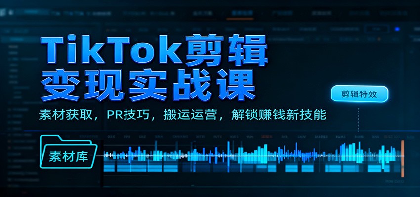 TikTok剪辑变现实战课:素材获取,PR技巧,搬运运营,解锁赚钱新技能-数智网创