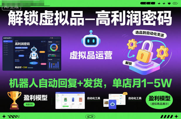 解锁虚拟品高利润密码:机器人自动回复+发货,单店月1-5W【揭秘】-数智网创