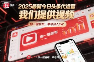 2025最新今日头条代运营，我们提供视频，你一键发布，单号月入1W【揭秘】-数智网创