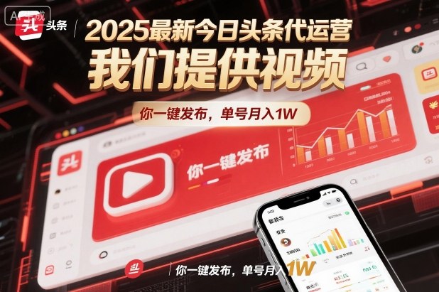 2025最新今日头条代运营,我们提供视频,你一键发布,单号月入1W【揭秘】-数智网创