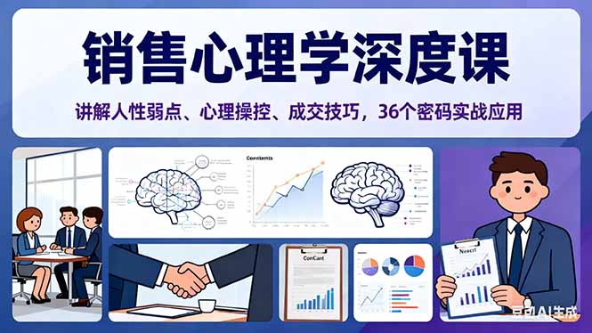 销售心理学深度课,讲解人性弱点、心理操控、成交技巧,36个密码实战应用-数智网创