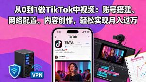 从0到1做TikTok中视频：账号搭建、网络配置、内容创作，轻松实现月入过万-数智网创