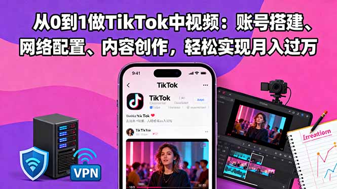 从0到1做TikTok中视频:账号搭建、网络配置、内容创作,轻松实现月入过万-数智网创