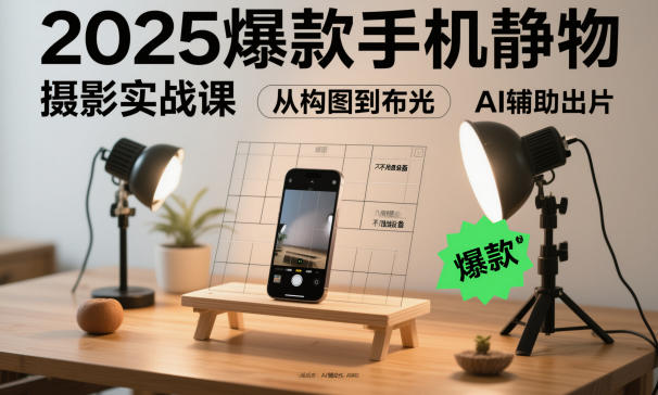 2025爆款手机静物摄影实战课，从构图到布光，不用贵设备，AI辅助出片-数智网创