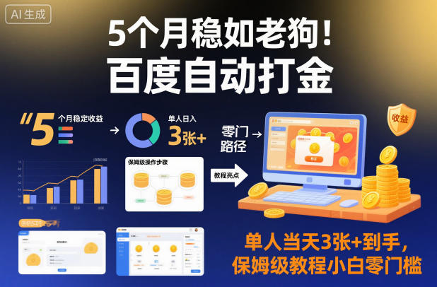 5个月稳如老狗！百度自动打金，单人当天3张+到手，保姆级教程小白零门槛【揭秘】-数智网创