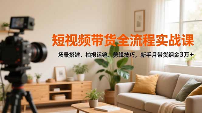 短视频带货全流程实战课，场景搭建、拍摄运镜、剪辑技巧，新手月带货佣金3万+-数智网创