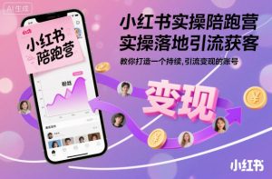 小红书实操陪跑营，实操落地引流获客，教你打造一个持续引流变现的账号-数智网创