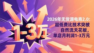 2026年无货源电商2.0:超低费比技术突破自然流天花板,单店月利润1-3万元-数智网创