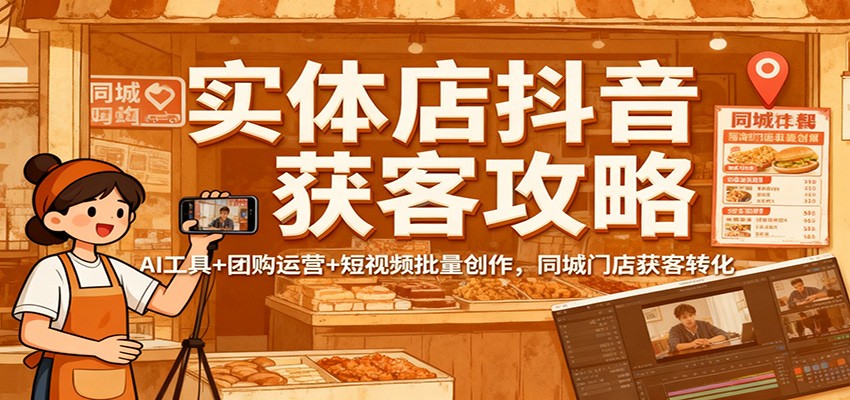 实体店抖音获客攻略：AI工具+团购运营+短视频批量创作，同城门店获客转化-数智网创