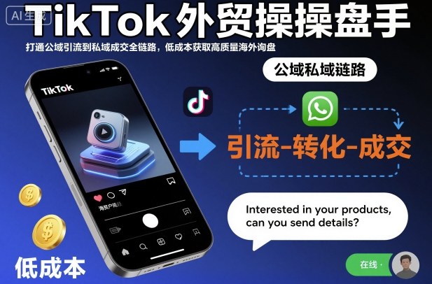 TikTok外贸操盘手，打通公域引流到私域成交全链路，低成本获取高质量海外询盘-数智网创