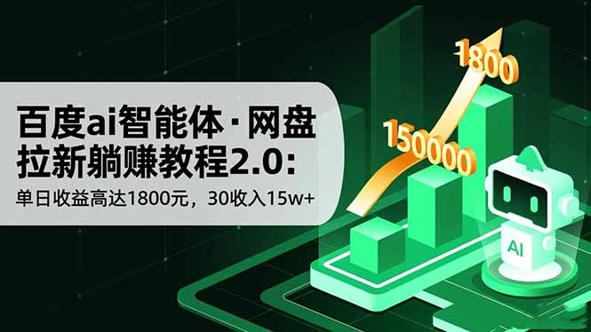 百度ai智能体·网盘拉新躺赚教程2.0：单日收益高达1800元，30收入15w+-数智网创