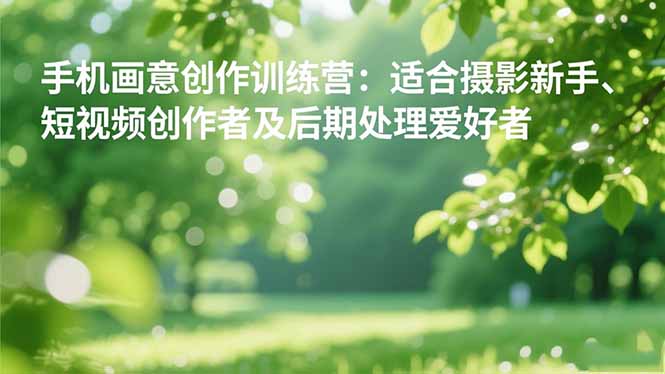 手机摄影之画意创作训练营：适合摄影新手、短视频创作者及后期处理爱好者-数智网创