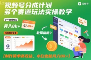 视频号分成计划多个赛道玩法实操教学，制作简单高收益，小白也能月入8k+-数智网创