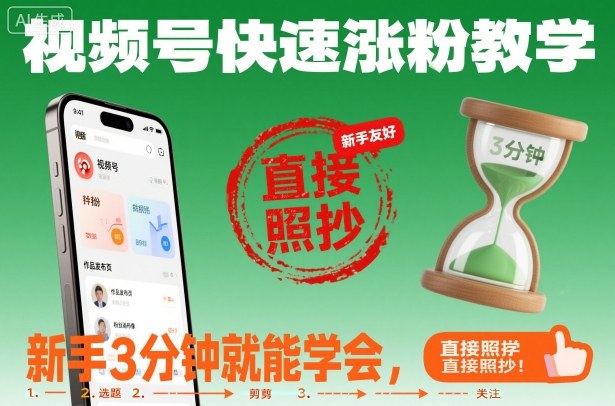 视频号快速涨粉教学,新手3分钟就能学会,直接照抄!-数智网创