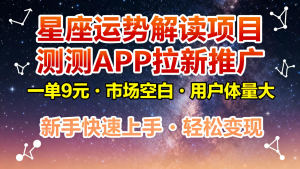 星座运势解读项目，测测APP拉新推广，9元/单，市场空白，用户体量大，新手也能快速...-数智网创
