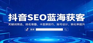 抖音SEO蓝海获客：关键词筛选，排名堆叠，卡首屏技巧，账号设计，转化率提升-数智网创