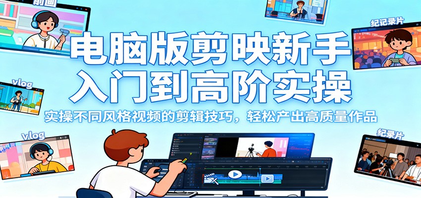 电脑版剪映新手入门到高阶实操,实操不同风格视频的剪辑技巧,轻松产出高质量作品-数智网创