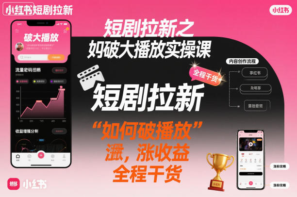 短剧拉新之小红书如何破大播放实操课，如何破播放，涨收益，全程干货-数智网创