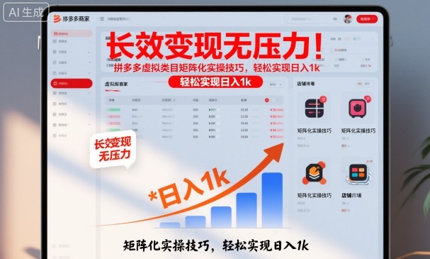长效变现无压力!拼多多虚拟类目矩阵化实操技巧,轻松实现日入1k【揭秘】-数智网创