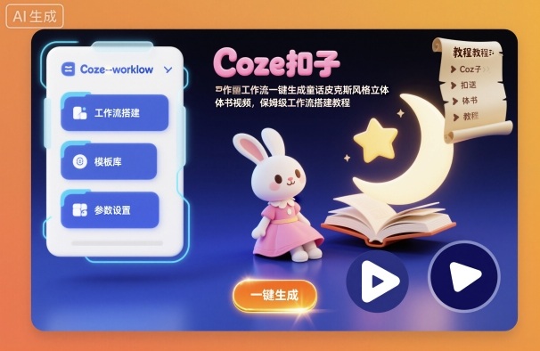 Coze扣子工作流一键生成童话皮克斯风格立体书视频，保姆级工作流搭建教程-数智网创