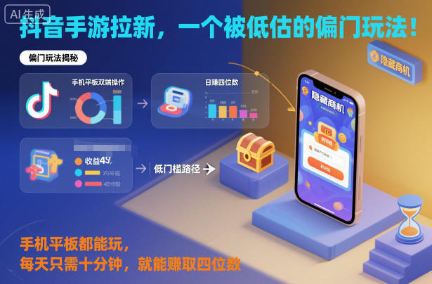 抖音手游拉新，一个被低估的偏门玩法！手机平板都能玩，每天只需十分钟，就能賺取四位数【揭秘】-数智网创