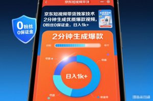 京东短视频带货独家技术，2分钟生成一条优质爆款视频，0粉丝0保证金，日入1k+【揭秘】-数智网创