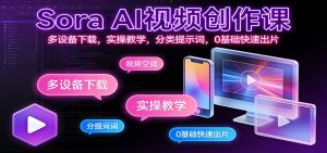 Sora AI视频创作课:多设备下载,实操教学,分类提示词,0基础快速出片-数智网创