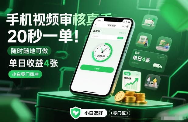 手机视频审核真香！20秒一单，随时随地可做，单日收益4张，小白零门槛冲【揭秘】-数智网创