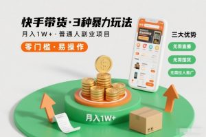快手带货3种暴力玩法，月入1W+，无需直播、无需囤货、无需拉人推广，适合普通人副业项目-数智网创