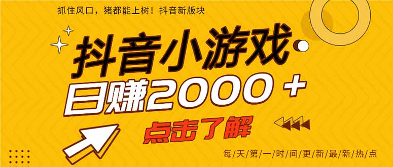 2025年爆火的抖音小游戏项目,一部手机日入2000+-数智网创