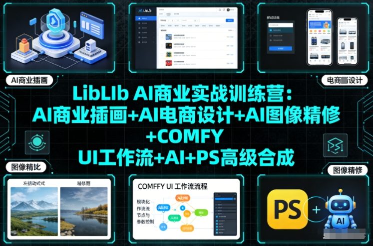 LibLIb AI商业实战训练营：AI商业插画+AI电商设计+AI图像精修+COMFY UI工作流+AI+PS高级合成-数智网创