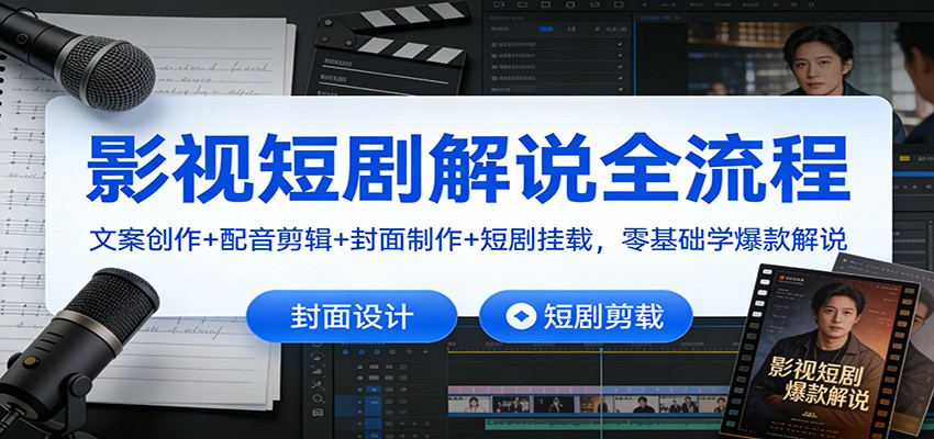 影视短剧解说全流程：文案创作+配音剪辑+封面制作+短剧挂载，零基础学爆款解说-数智网创