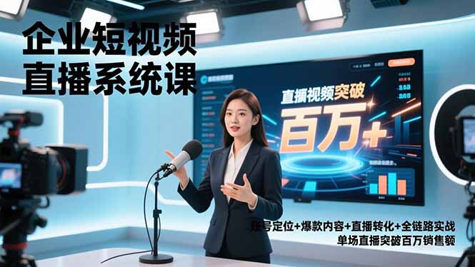 企业短视频直播系统课，账号定位+爆款内容+直播转化+全链路实战，单场直播突破百万销售额-数智网创