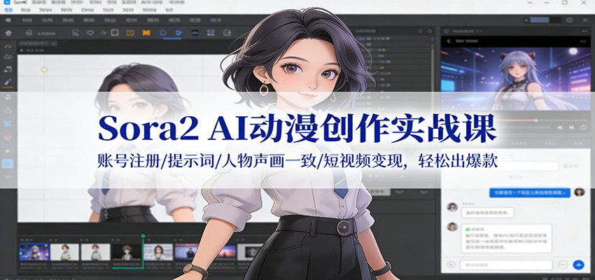 Sora2 AI动漫创作实战课：账号注册/提示词/人物声画一致/短视频变现，轻松出爆款-数智网创