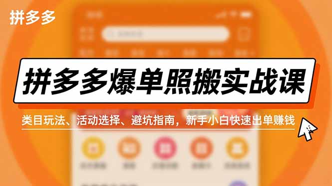 拼多多爆单照搬实战课，类目玩法、活动选择、避坑指南，新手小白快速出单赚钱-数智网创
