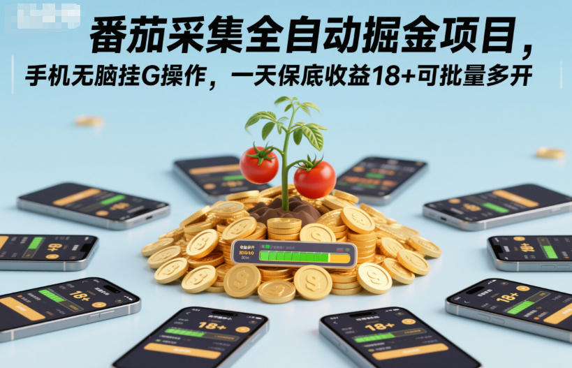 番茄采集全自动掘金项目,手机无脑挂G操作,一天保底收益18+可批量多开【揭秘】-数智网创