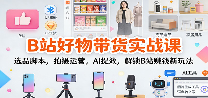 B站好物带货实战课：选品脚本，拍摄运营，AI提效，解锁B站赚钱新玩法-数智网创