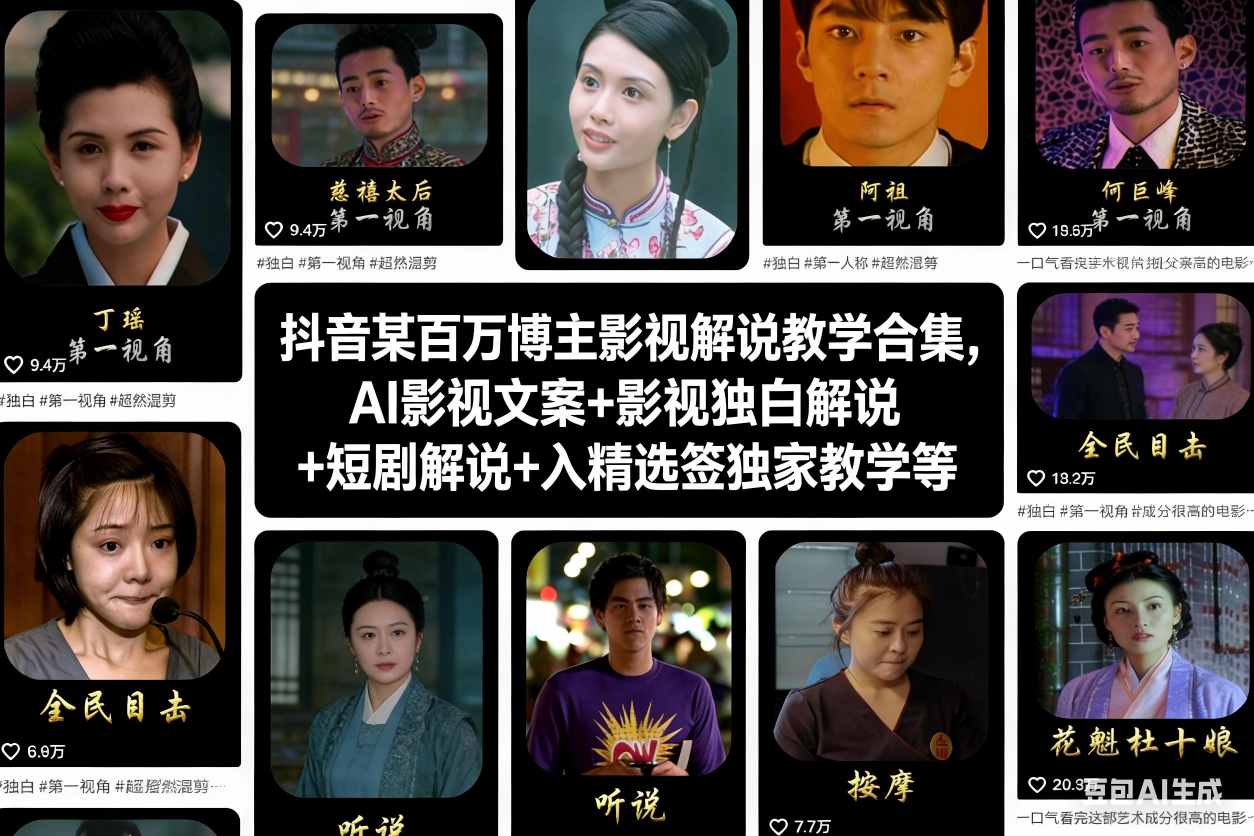 抖音某百万博主影视解说教学合集，AI影视文案+影视独白解说+短剧解说+入精选签独家教学等-数智网创