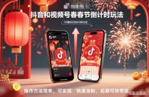抖音和视频号,春节倒计时玩法,操作方法简单,可实现快速涨粉,后期可转带货-数智网创