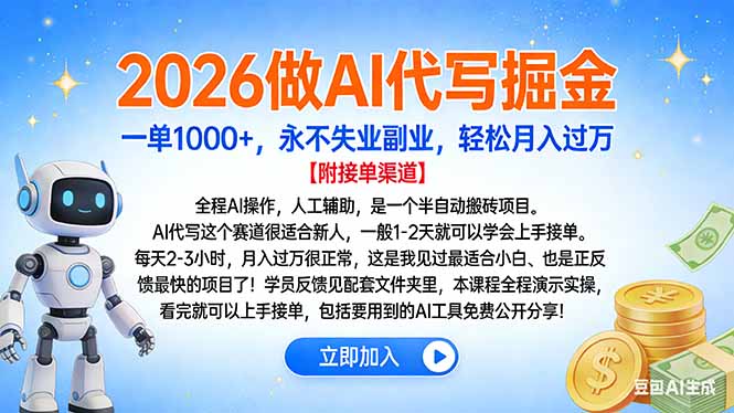 2026做AI代写掘金，一单1000+，永不失业副业，轻松月入过万-数智网创
