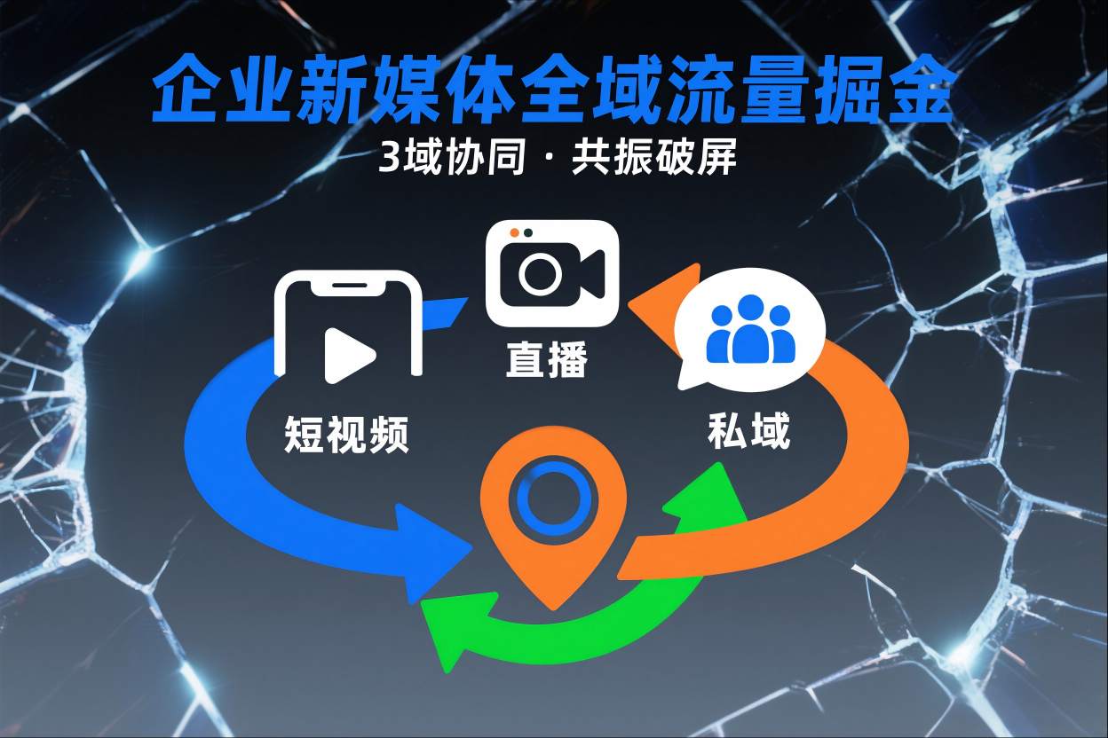 短视频全域商业模式，企业新媒体全域流量掘金，3域协同，共振破屏，短视频-直播-私域-地域-数智网创