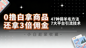 10大平台引流实操教程，白得商品倒赚3倍佣金，47种薅羊毛攻略，管道月入过万-数智网创