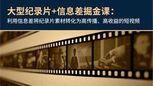 大型纪录片+信息差掘金课：利用信息差将纪录片素材转化为高传播、高收益的短视频-数智网创