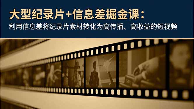 大型纪录片+信息差掘金课:利用信息差将纪录片素材转化为高传播、高收益的短视频-数智网创