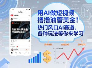 用AI做短视频撸油管美金，热门风口AI赛道，你不做我做，各种玩法等你来学习-数智网创